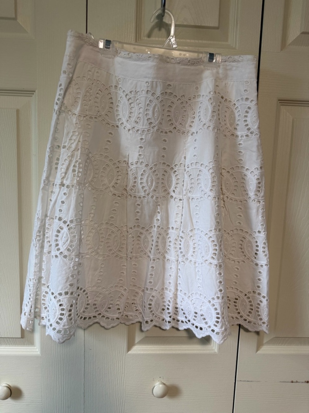 INC International Concepts White Eyelet A-Line Skirt with Scalloped Hem